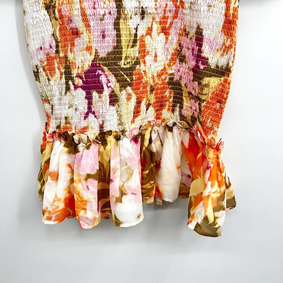 Rachel Parcell Floral Smocked Chiffon Dress Knee Length Modest Dress Size Small - Picture 10 of 15